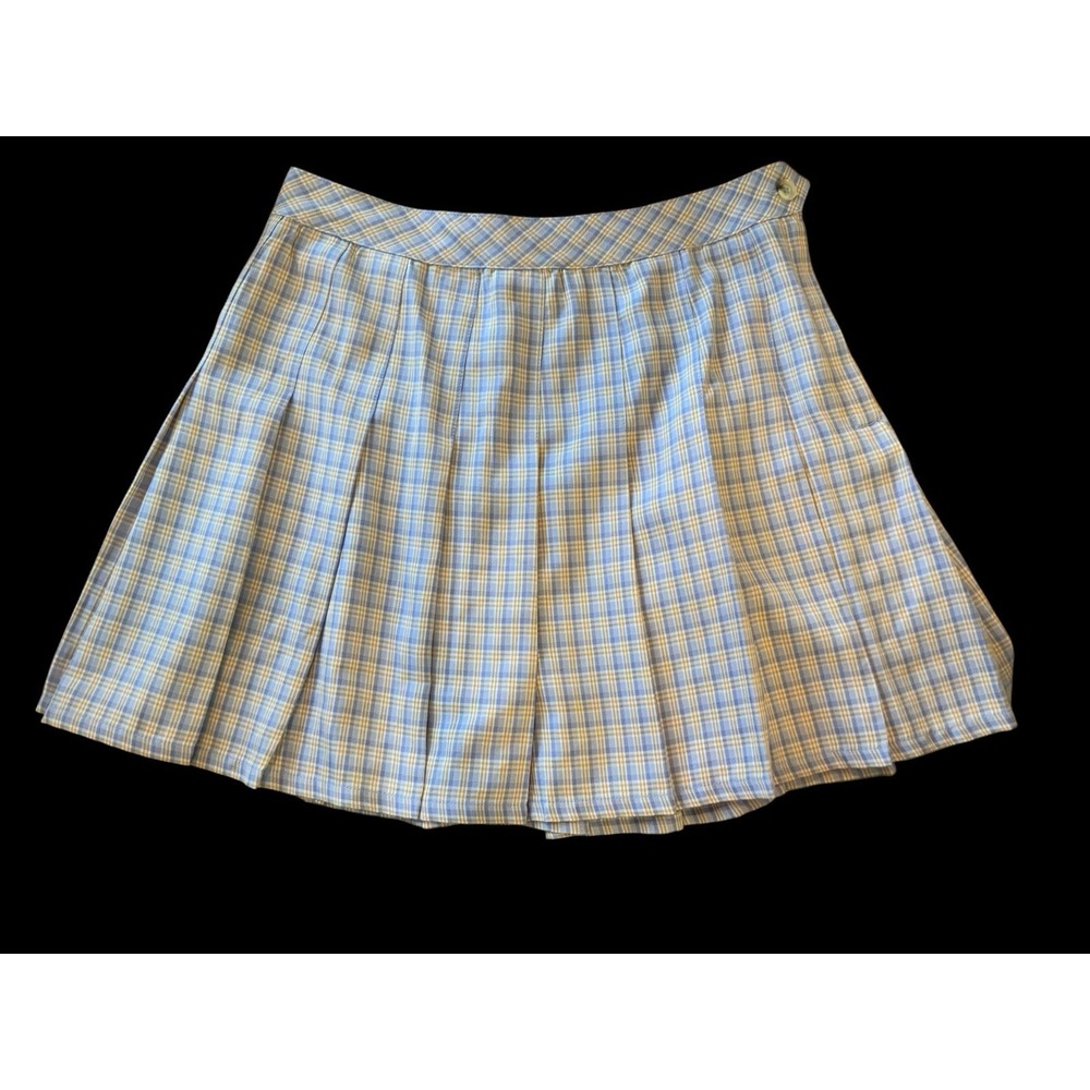 Elodie Skirt Womens Medium Blue White And Tan Plaid Pleated Mini Skirt NWT